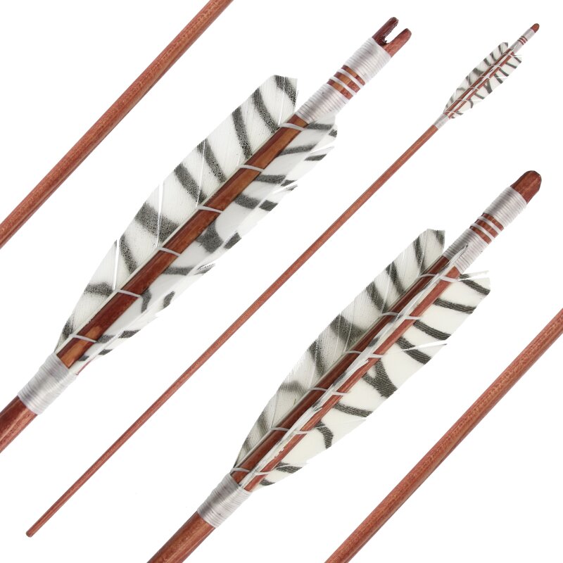 X12 30" Archery 8.5mm Wooden Arrows 5" White Turkey Feathers Iron Tips Hunting 