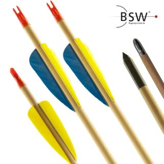 41-45 lbs | Wooden Arrow | HARDWOOD - 11/32 - with Feathers | Spine 60/70 lbs | 32 inches