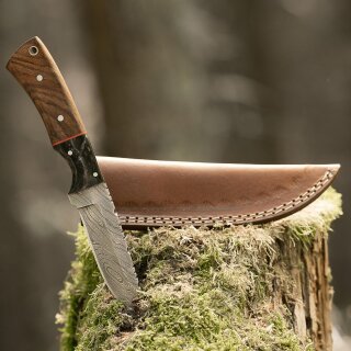 elTORO Walnut Horn - Damascus - Hunting Knife - 10cm - incl. Leather ,  38,00 €