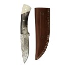 elTORO Buffalo Bone - Damascus - Hunting Knife - 11cm - incl. Leather Sheath