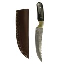 elTORO Brass Horn - Damascus - Hunting Knife - 14cm - incl. Leather Sheath