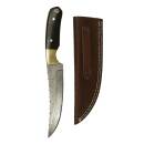 elTORO Brass Horn - Damascus - Hunting Knife - 14cm - incl. Leather Sheath