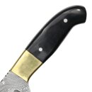 elTORO Brass Horn - Damascus - Hunting Knife - 12.3cm - incl. Leather Sheath