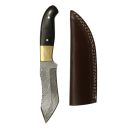 elTORO Brass Horn - Damascus - Hunting Knife - 12.3cm - incl. Leather Sheath