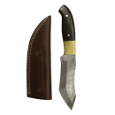 elTORO Brass Horn - Damascus - Hunting Knife - 12.3cm - incl. Leather Sheath