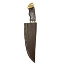elTORO Double Brass Horn - Damascus - Hunting Knife - 10.3cm - incl. Leather Sheath