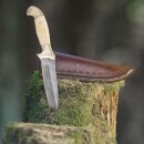 elTORO Double Brass Bone - Damascus - Hunting Knife - 13cm - incl. Leather Sheath