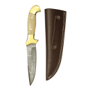 elTORO Double Brass Bone - Damascus - Hunting Knife - 13cm - incl. Leather Sheath