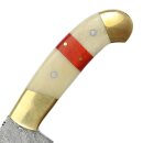 elTORO Double Brass Horn - Damascus - Hunting Knife - 11.5cm - incl. Leather Sheath