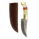 elTORO Double Brass Horn - Damascus - Hunting Knife - 11.5cm - incl. Leather Sheath