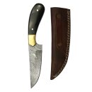 elTORO Brass Horn - Damascus - Hunting Knife - 12.5cm - incl. Leather Sheath