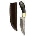 elTORO Brass Horn - Damascus - Hunting Knife - 12.5cm - incl. Leather Sheath