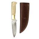 elTORO Brass Bone - Damascus - Hunting Knife - 12cm - incl. Leather Sheath