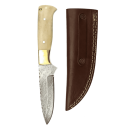 elTORO Brass Bone - Damast - Jagdmesser - 12cm - inkl. Lederscheide