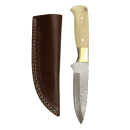 elTORO Brass Bone - Damast - Jagdmesser - 12cm - inkl. Lederscheide