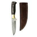 elTORO Brass Horn - Damascus - Hunting Knife - 12cm - incl. Leather Sheath