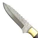 elTORO Brass Horn - Damascus - Hunting Knife - 12cm - incl. Leather Sheath