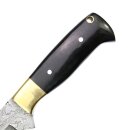 elTORO Brass Horn - Damascus - Hunting Knife - 12cm - incl. Leather Sheath