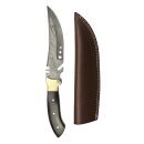 elTORO Brass Horn - Damascus - Hunting Knife - 17cm - incl. Leather Sheath