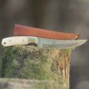 elTORO Brass Bone - Damascus - Hunting Knife - 14cm - incl. Leather Sheath