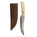 elTORO Brass Bone - Damascus - Hunting Knife - 14cm - incl. Leather Sheath