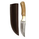 elTORO Brass Olive - Damascus - Hunting Knife - 10cm - incl. Leather Sheath