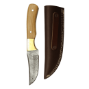 elTORO Brass Olive - Damascus - Hunting Knife - 10cm - incl. Leather Sheath