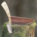 elTORO Fine Brass Bone - Damascus - Hunting Knife - 7.7cm - incl. Leather Sheath