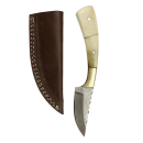 elTORO Fine Brass Bone - Damascus - Hunting Knife - 7.7cm - incl. Leather Sheath