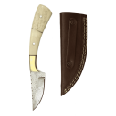 elTORO Fine Brass Bone - Damascus - Hunting Knife - 7.7cm - incl. Leather Sheath