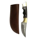 elTORO Double Brass Horn - Damascus - Hunting Knife - 10cm - incl. Leather Sheath