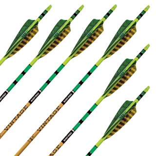 Complete Arrow | Black EAGLE Vintage Crested .005 - Carbon - Fletched at Factory - 6 Pieces Spine: 350 | Colour: Green-Yellow
