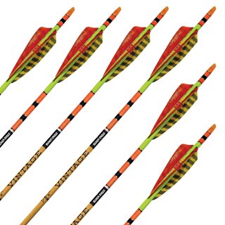 Complete Arrow | Black EAGLE Vintage Crested .005 - Carbon - Fletched at Factory - 6 Pieces Spine: 350 | Colour: Yellow-Orange
