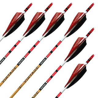Complete Arrow | Black EAGLE Vintage Crested .005 - Carbon - Fletched at Factory - 6 Pieces Spine: 600 | Colour: Red-White-Black