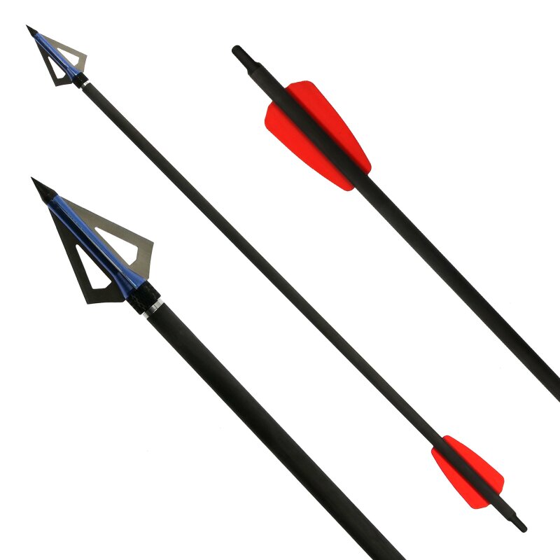 6/12pcs 15inch Archery Carbon Armbrustbolzen Pfeil mit 2 "Flügeln Jagdrücken 500 