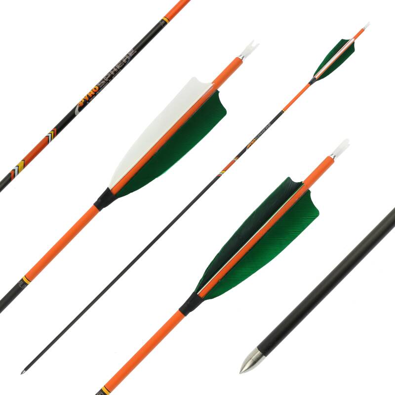 31-35 lbs | Carbonpfeil | PyroSPHERE Slim - mit Naturfedern - Spine: 600 | 32 Zoll