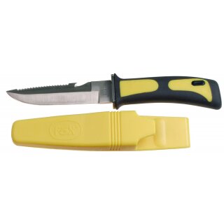 FOXOUTDOOR Diving Knife - yellow-black - rubber handle - sheath