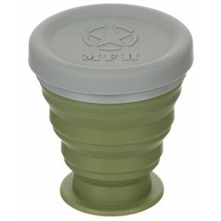 MFH collapsible mug - with lid - silicone - olive - 200 ml