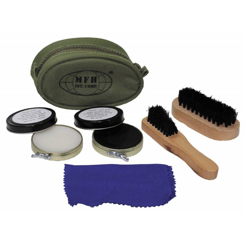 MFH Schuhputzset - oliv - 2 Brsten - 2 Schuhcremedosen