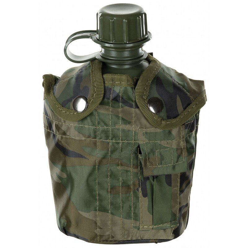 MFH US Plastikfeldflasche - 1 l - Hülle - woodland - BPA-frei