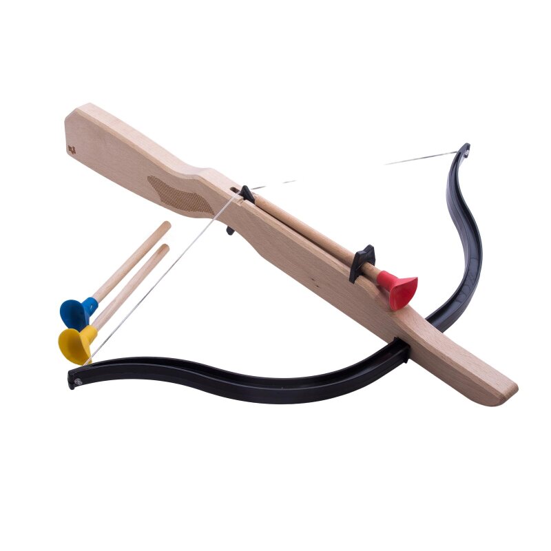 Holzarmbrust 47cm Armbrust Bogen mit 3 Schaum Pfeile mit Saugnapf u Zielscheibe 