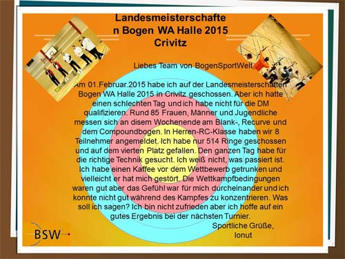 Landesmeisterschaft Halle in Crivitz - Bericht von Ionut Paulet