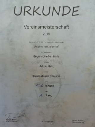 Auf der Vereinsmeisterschaft konnte sich Jakob mit 576 Ringen durchsetzen Auf der Vereinsmeisterschaft konnte sich Jakob mit 576 Ringen durchsetzen