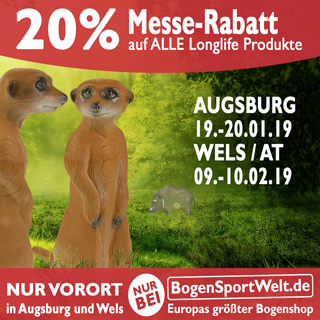In Augsburg und Wels erhaltet ihr dieses Jahr 20% Rabatt auf alle Longlife 3D Targets In Augsburg und Wels erhaltet ihr dieses Jahr 20% Rabatt auf alle Longlife 3D Targets